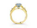 Yellow gold Fancy Blue Princess  Brilliant Solitaire with Leaf Motif Band and Four-Prong Setting_65