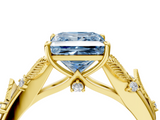 Yellow gold Fancy Blue Princess  Brilliant Solitaire with Leaf Motif Band and Four-Prong Setting_66
