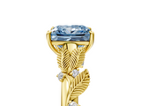 Yellow gold Fancy Blue Princess  Brilliant Solitaire with Leaf Motif Band and Four-Prong Setting_67