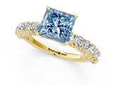Yellow gold Fancy Blue Princess  Brilliant Solitaire with Pavé Band and Four-Prong Setting_42
