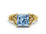 Yellow gold Fancy Blue Princess  Brilliant Solitaire with Pave Band and Four-Prong Setting_19