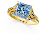 Yellow gold Fancy Blue Princess  Brilliant Solitaire with Pave Band and Four-Prong Setting_20