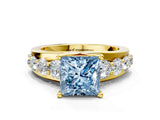 Yellow gold Fancy Blue Princess  Brilliant Solitaire with Side Stones on a Pave Band and Four-Prong Setting_24