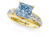 Yellow gold Fancy Blue Princess  Brilliant Solitaire with Side Stones on a Pave Band and Four-Prong Setting_25