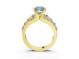 Yellow gold Fancy Blue Princess  Brilliant Solitaire with Side Stones on a Pave Band and Four-Prong Setting_27