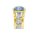 Yellow gold Fancy Blue Princess  Brilliant Solitaire with Side Stones on a Pave Band and Four-Prong Setting_29
