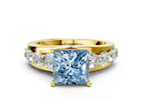 Yellow gold Fancy Blue Princess  Brilliant Solitaire with Side Stones on a Pave Band and Four-Prong Setting_37