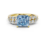 Yellow gold Fancy Blue Princess  Cluster Diamond Engagement Ring with Pavé Band and Four-Prong Setting_63