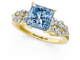Yellow gold Fancy Blue Princess  Cluster Diamond Engagement Ring with Pavé Band and Four-Prong Setting_64