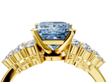 Yellow gold Fancy Blue Princess  Cluster Diamond Engagement Ring with Pavé Band and Four-Prong Setting_67