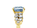 Yellow gold Fancy Blue Princess  Cluster Diamond Engagement Ring with Pavé Band and Four-Prong Setting_68