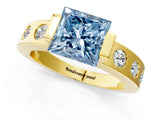 Yellow gold Fancy Blue Princess Cut Brilliant Channel-Set Diamond Ring with Bezel Prong Setting_1