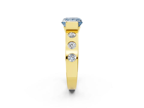 Yellow gold Fancy Blue Princess Cut Brilliant Channel-Set Diamond Ring with Bezel Prong Setting_2