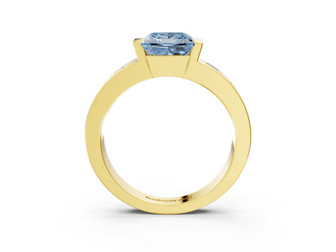 Yellow gold Fancy Blue Princess Cut Brilliant Channel-Set Diamond Ring with Bezel Prong Setting_3