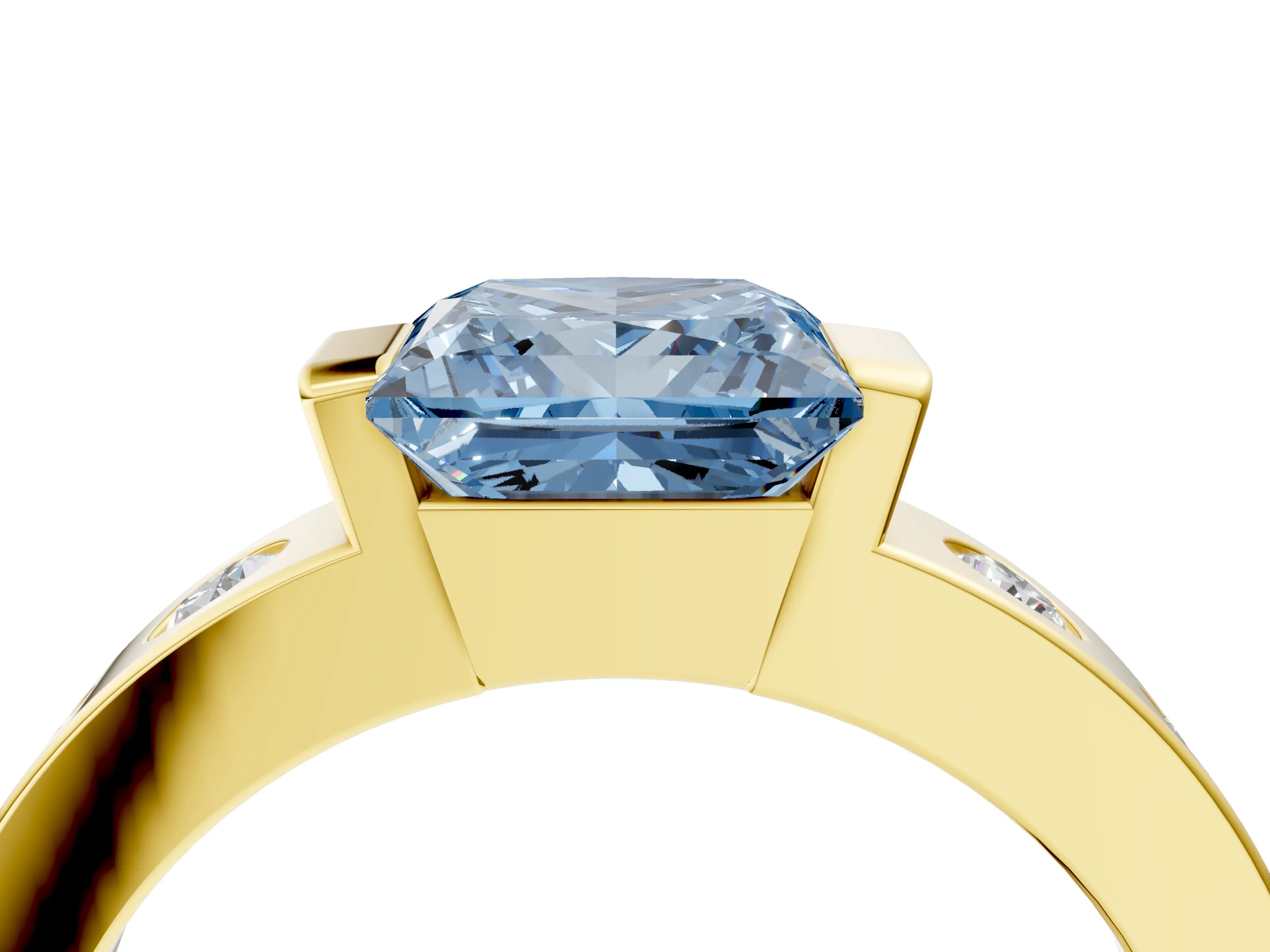 Yellow gold Fancy Blue Princess Cut Brilliant Channel-Set Diamond Ring with Bezel Prong Setting_4