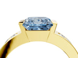 Yellow gold Fancy Blue Princess Cut Brilliant Channel-Set Diamond Ring with Bezel Prong Setting_4