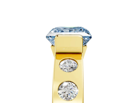 Yellow gold Fancy Blue Princess Cut Brilliant Channel-Set Diamond Ring with Bezel Prong Setting_5