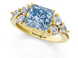 Yellow gold Fancy Blue Princess Cut Brilliant Diamond Cluster Accent Solitaire Ring with Prong Setting_1