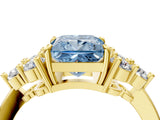 Yellow gold Fancy Blue Princess Cut Brilliant Diamond Cluster Accent Solitaire Ring with Prong Setting_4