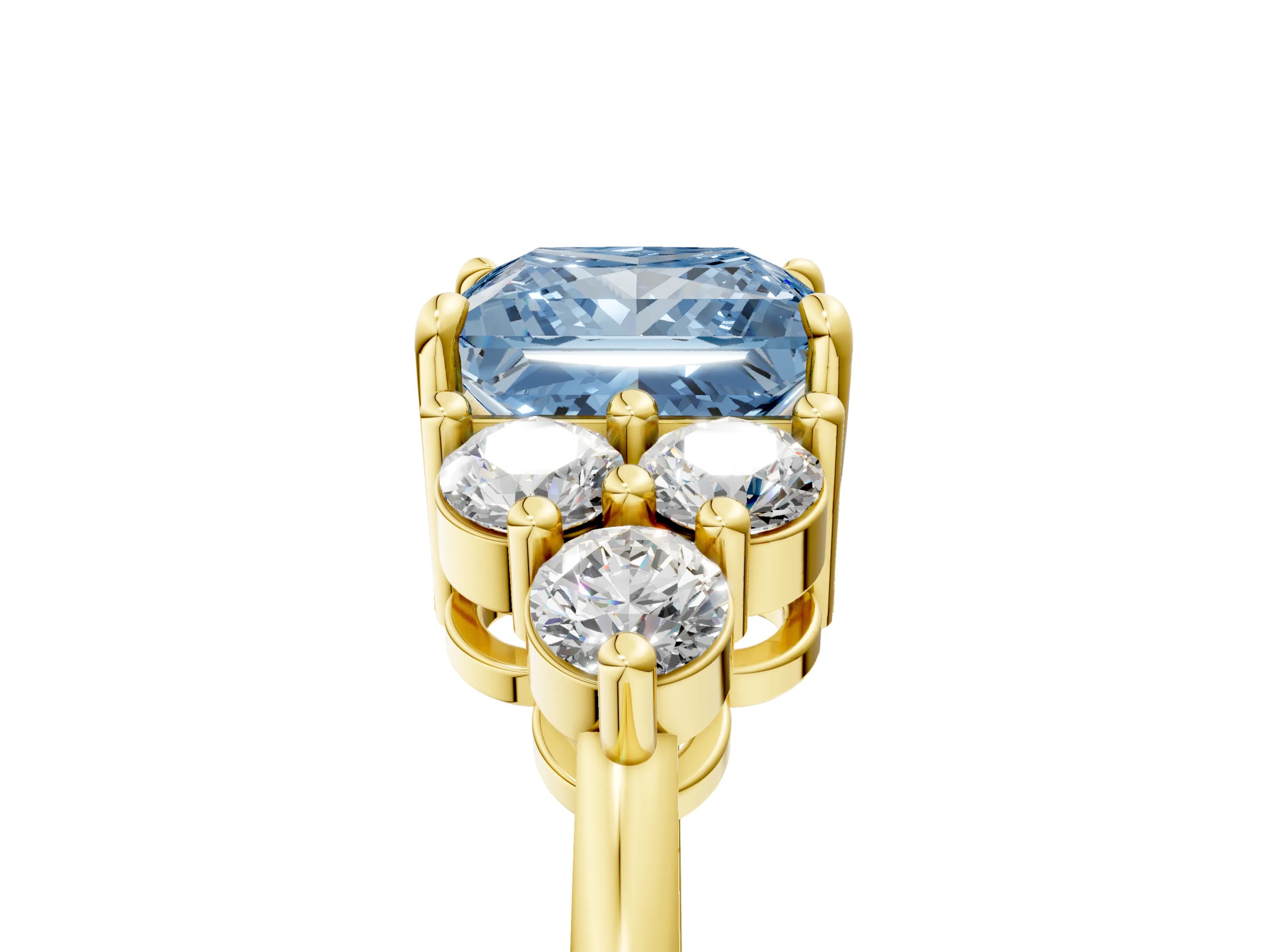 Yellow gold Fancy Blue Princess Cut Brilliant Diamond Cluster Accent Solitaire Ring with Prong Setting_5