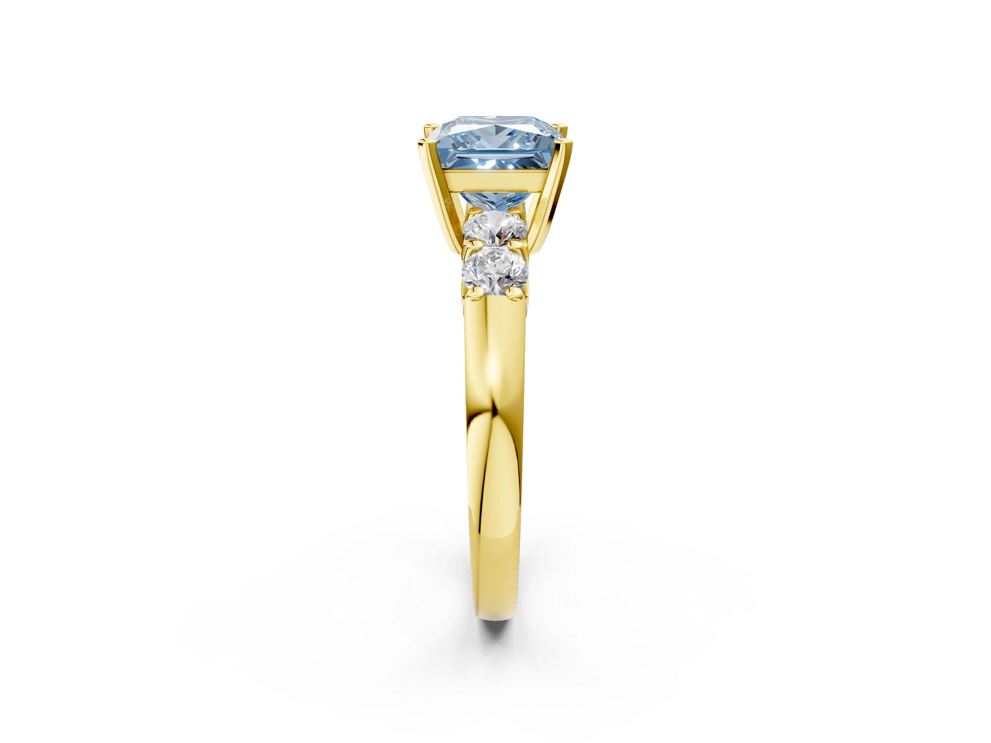 Yellow gold Fancy Blue Princess Cut Brilliant Diamond Five-Stone Engagement Ring with Prong Setting on a Classic Band_5
