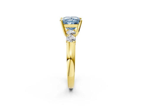 Yellow gold Fancy Blue Princess Cut Brilliant Diamond Five-Stone Engagement Ring with Prong Setting on a Classic Band_5
