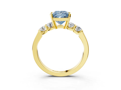 Yellow gold Fancy Blue Princess Cut Brilliant Diamond Five-Stone Engagement Ring with Prong Setting on a Classic Band_6
