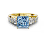Yellow gold Fancy Blue Princess Cut Brilliant Diamond Pavé Band with Six-Prong Setting_12