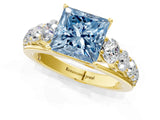 Yellow gold Fancy Blue Princess Cut Brilliant Diamond Pavé Band with Six-Prong Setting_13