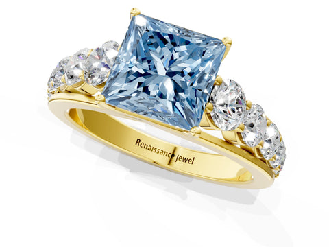 Yellow gold Fancy Blue Princess Cut Brilliant Diamond Pavé Band with Six-Prong Setting_1