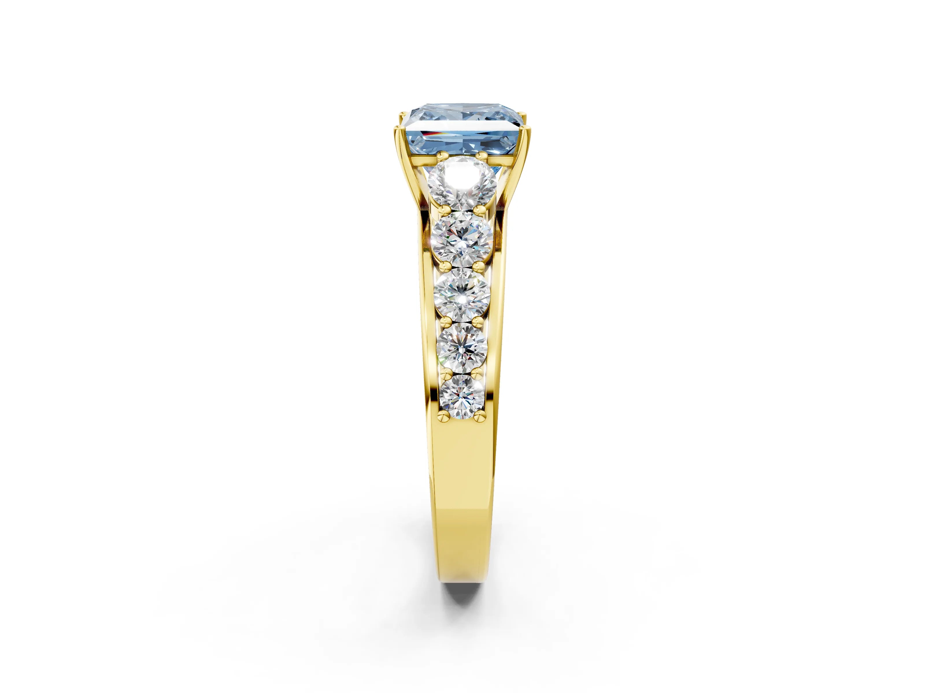 Yellow gold Fancy Blue Princess Cut Brilliant Diamond Pavé Band with Six-Prong Setting_2