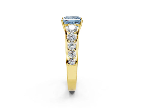 Yellow gold Fancy Blue Princess Cut Brilliant Diamond Pavé Band with Six-Prong Setting_2