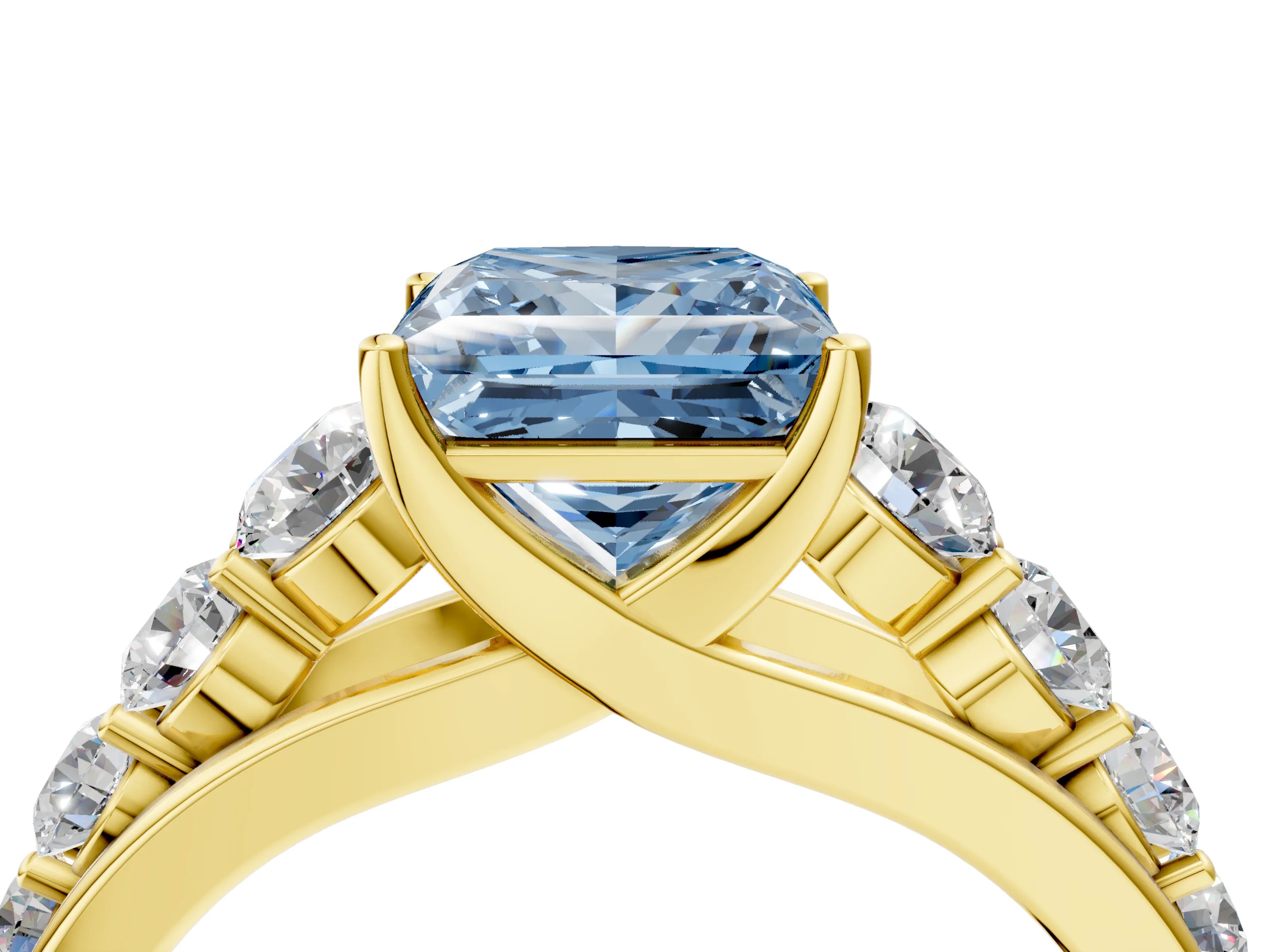 Yellow gold Fancy Blue Princess Cut Brilliant Diamond Pavé Band with Six-Prong Setting_4