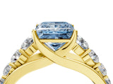 Yellow gold Fancy Blue Princess Cut Brilliant Diamond Pavé Band with Six-Prong Setting_4