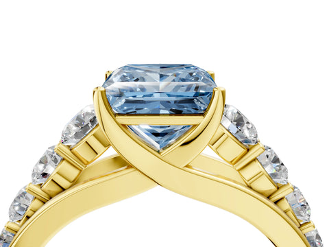 Yellow gold Fancy Blue Princess Cut Brilliant Diamond Pavé Band with Six-Prong Setting_4