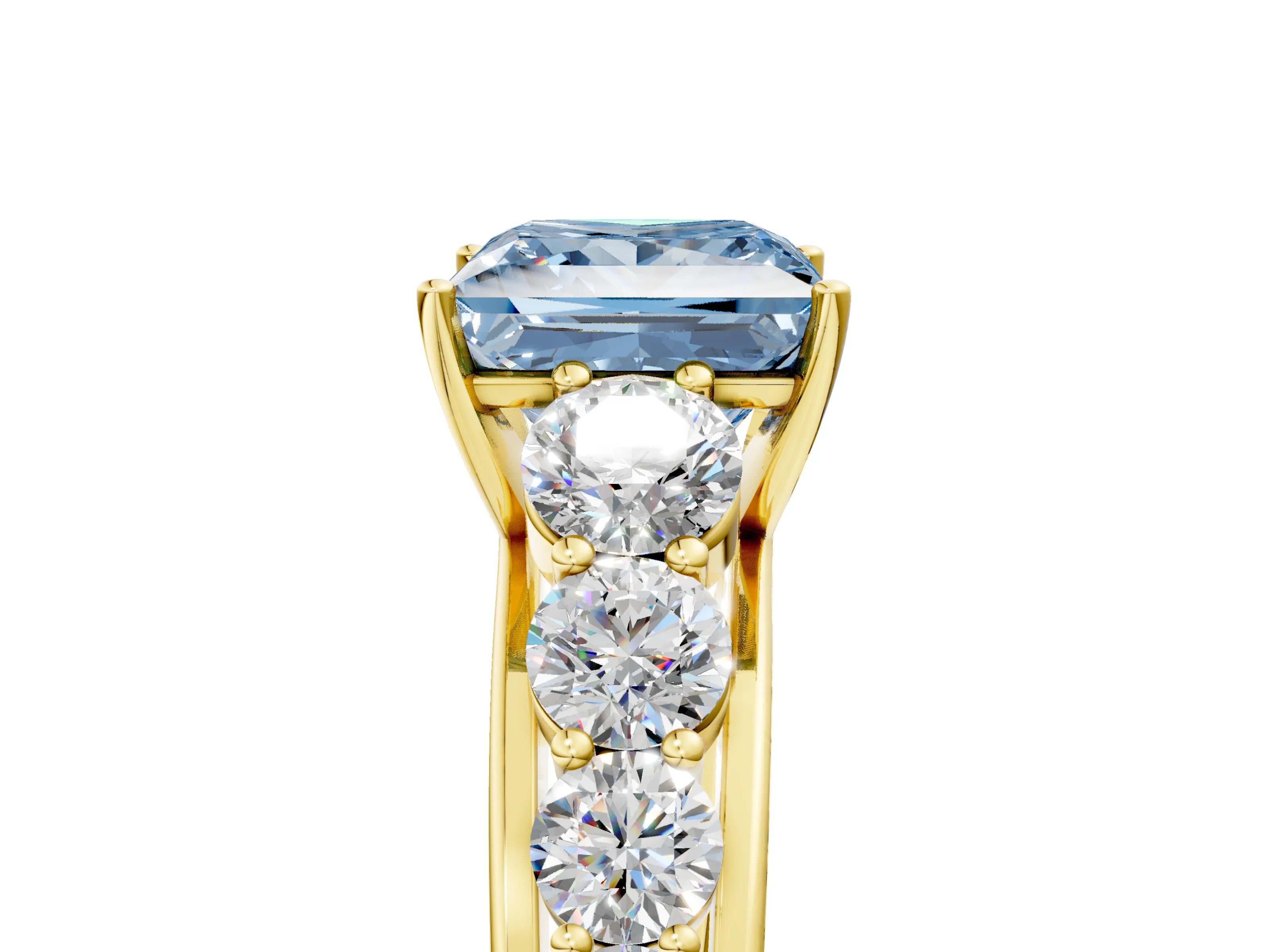 Yellow gold Fancy Blue Princess Cut Brilliant Diamond Pavé Band with Six-Prong Setting_5