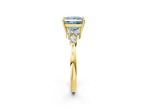 Yellow gold Fancy Blue Princess Cut Brilliant Diamond Solitaire Ring with Pear Side Stones and Four-Prong Setting_5