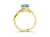 Yellow gold Fancy Blue Princess Cut Brilliant Diamond Solitaire Ring with Pear Side Stones and Four-Prong Setting_6