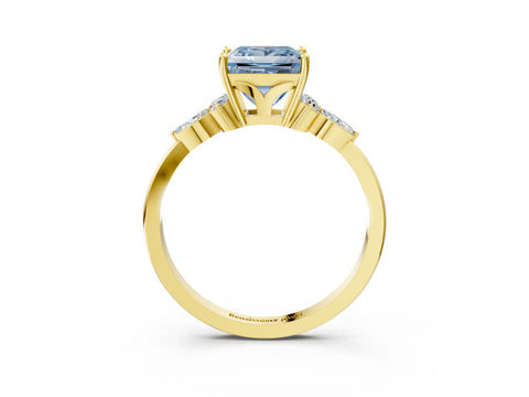 Yellow gold Fancy Blue Princess Cut Brilliant Diamond Solitaire Ring with Pear Side Stones and Four-Prong Setting_6