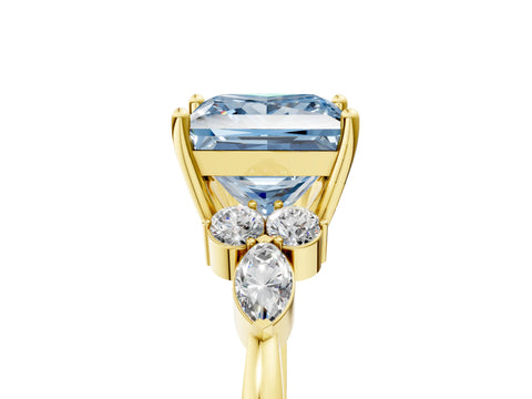 Yellow gold Fancy Blue Princess Cut Brilliant Diamond Solitaire Ring with Pear Side Stones and Four-Prong Setting_8
