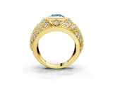 Yellow gold Fancy Blue Princess Cut Brilliant Halo Pave Diamond Milgrain Ring_3