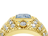 Yellow gold Fancy Blue Princess Cut Brilliant Halo Pave Diamond Milgrain Ring_4