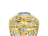Yellow gold Fancy Blue Princess Cut Brilliant Halo Pave Diamond Milgrain Ring_5