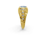 Yellow gold Fancy Blue Princess Cut Brilliant Milgrain Filigree Diamond Ring with Square Prong Setting_2