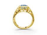Yellow gold Fancy Blue Princess Cut Brilliant Milgrain Filigree Diamond Ring with Square Prong Setting_3