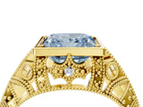Yellow gold Fancy Blue Princess Cut Brilliant Milgrain Filigree Diamond Ring with Square Prong Setting_4