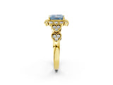 Yellow gold Fancy Blue Princess Cut Brilliant Milgrain Pave Heart Band Solitaire Ring_2