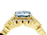 Yellow gold Fancy Blue Princess Cut Brilliant Milgrain Pave Heart Band Solitaire Ring_4