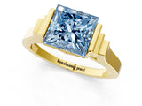 Yellow gold Fancy Blue Princess Cut Brilliant Solitaire Diamond Ring with Channel Set Band and Bar Prong Setting_1