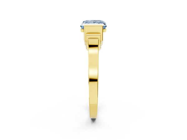 Yellow gold Fancy Blue Princess Cut Brilliant Solitaire Diamond Ring with Channel Set Band and Bar Prong Setting